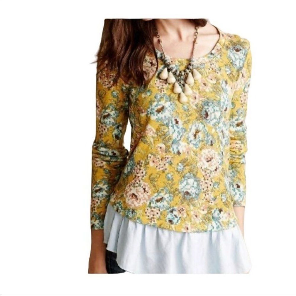 Anthropologie Lilka Goldenrod Floral Print Ruffle Top